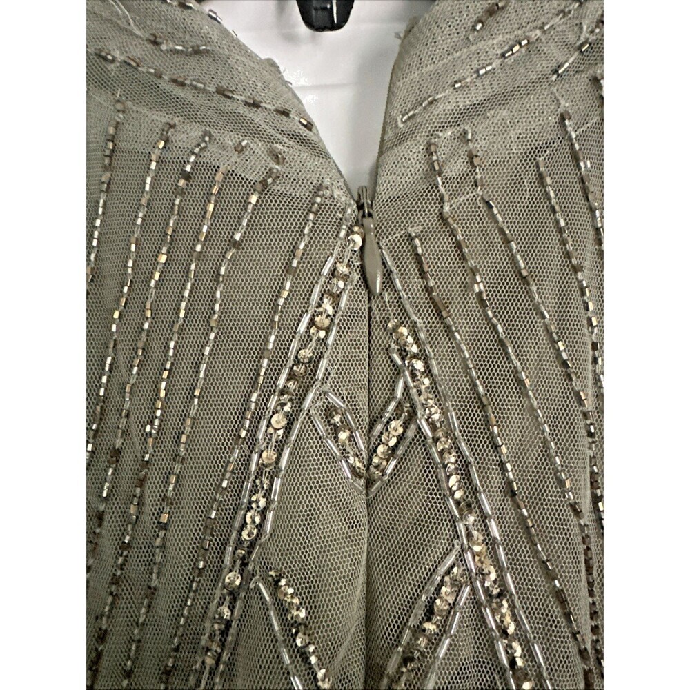 Lauren Ralph Lauren Women's Beaded Mesh Sleeveless Halter Gown Olive Green 10 - Picture 10 of 13
